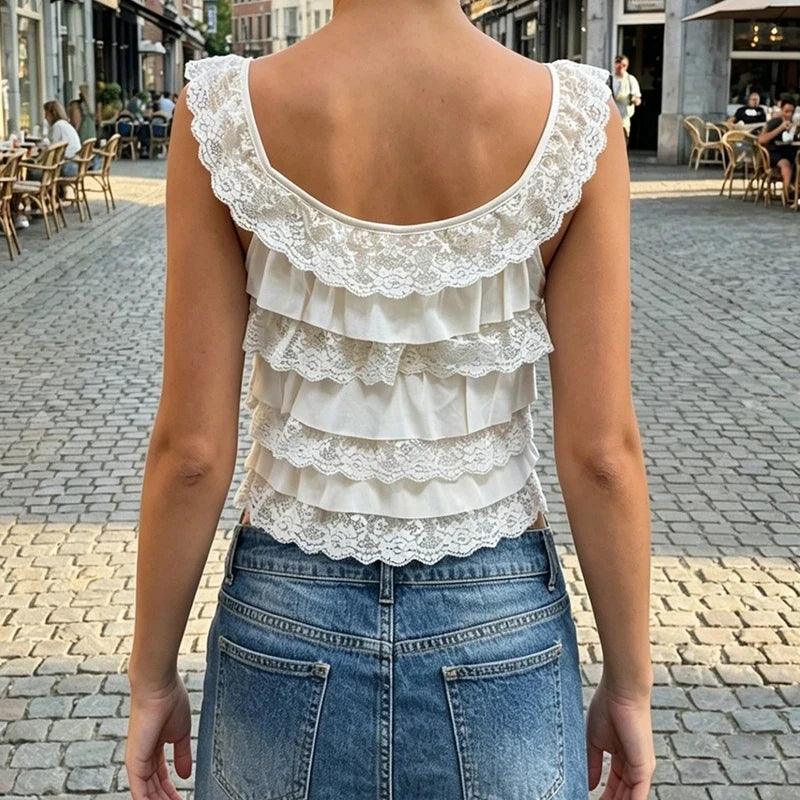 Floral Lace Ruffle Tiered Cami Top