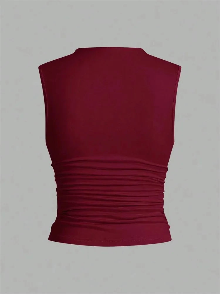Women's Mock Neck Pleated Crop Top