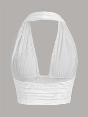 Solid White Backless Crop Halter Top