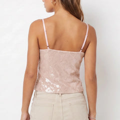 Solid Color Spaghetti Strap Front Cutout Crop Tank Tops