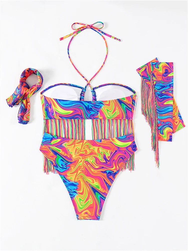 Sexy Tassel Long Sleeve Bikini Set