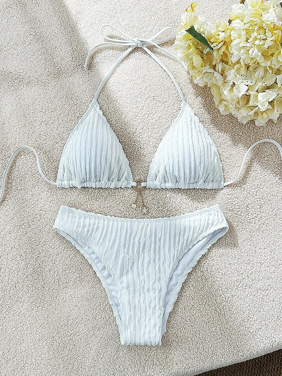 Sexy Wrinkled Halter Brazilian Bikini