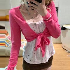 Front Tie Long Sleeve Crop Top