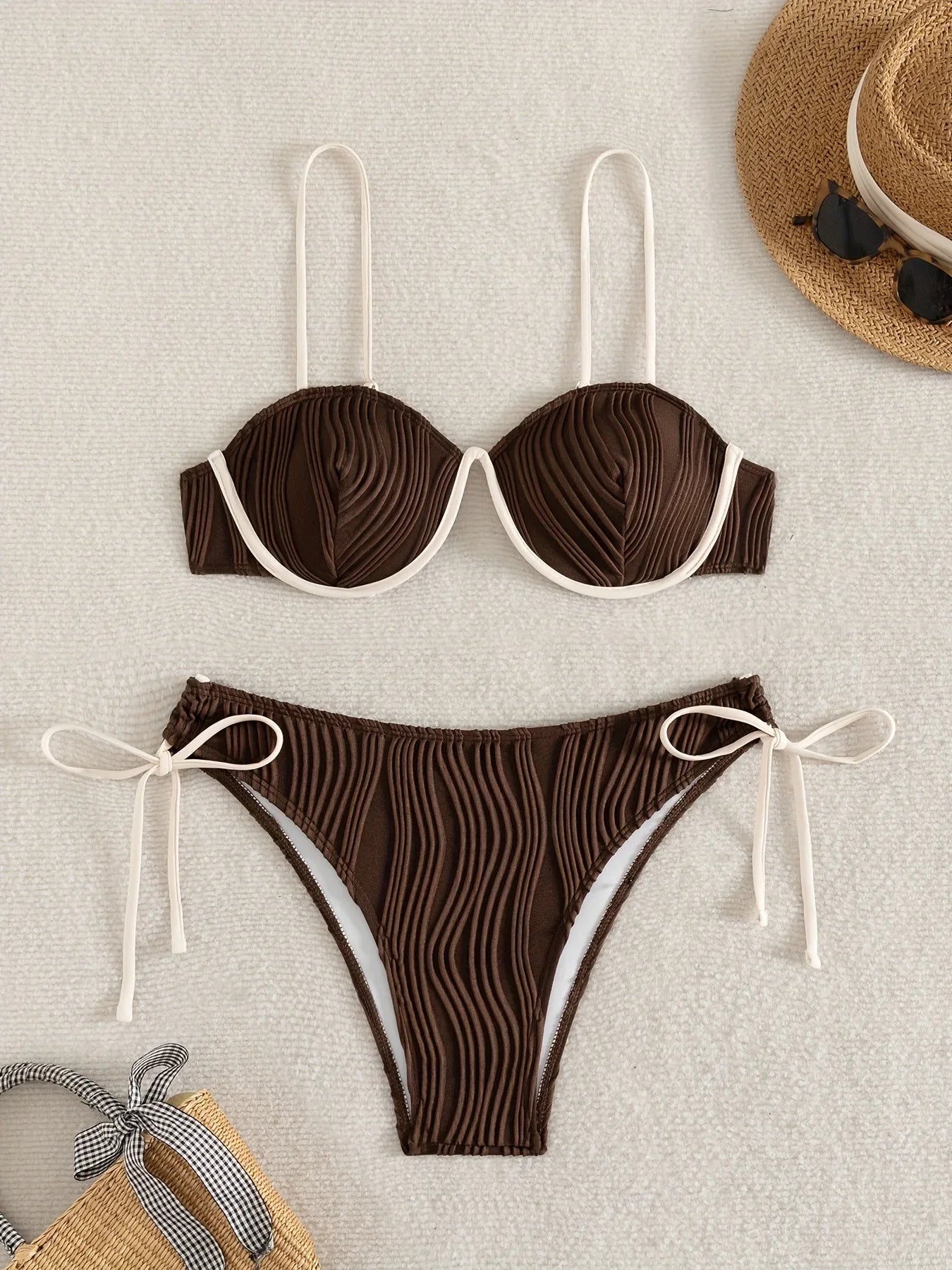 Sexy Coffee Patchwork Bikini Set