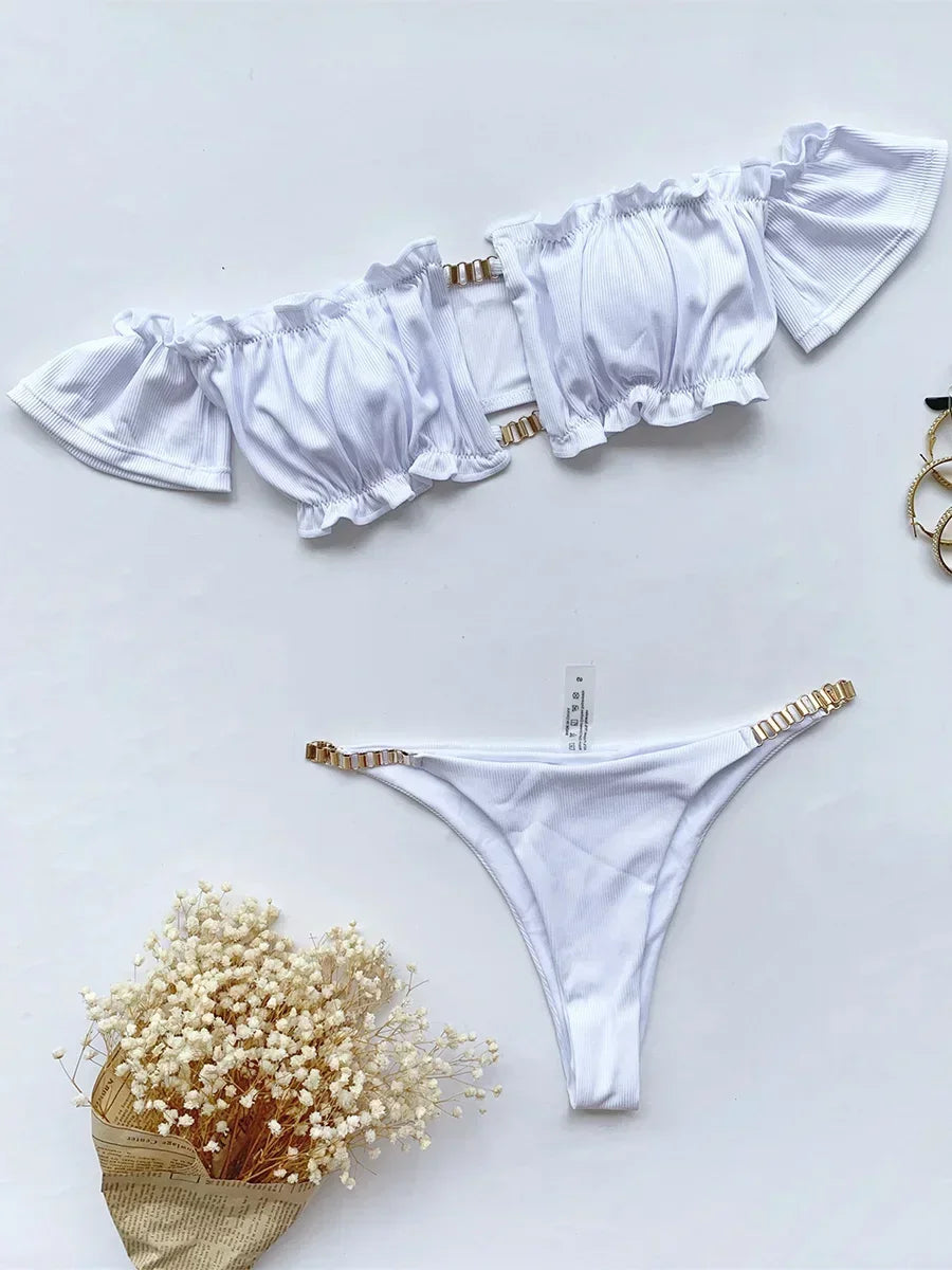 Sexy Ruffled Frill Off Shoulder Bikini