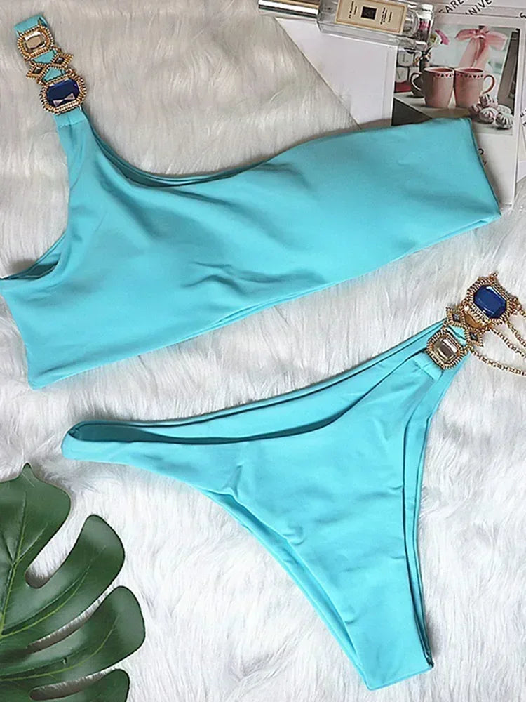 Halter Crystal Rhinestone Diamond Bikini