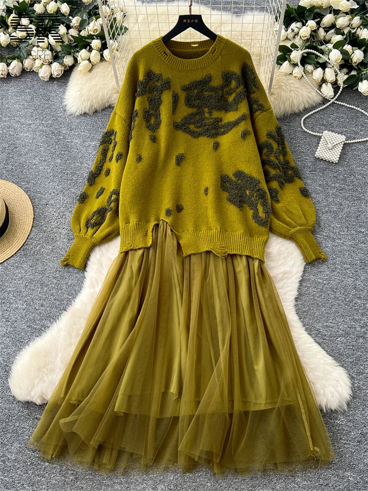 Bohemian Embroidered Sweater Loose Dress