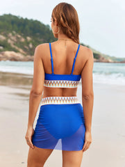 Sexy Blue Knitted Patchwork Bikini Set