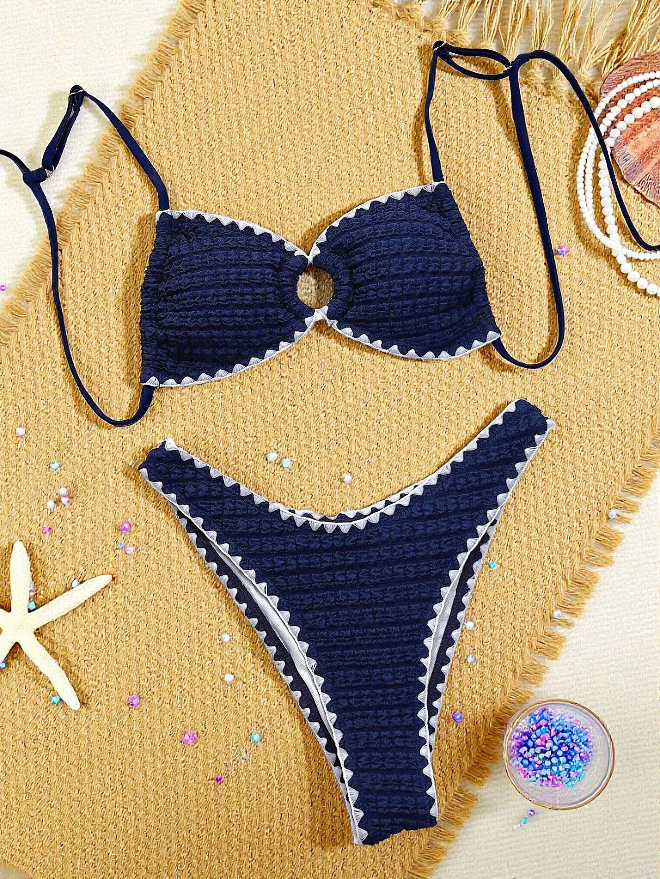 Sexy Navy Patchwork Micro Bikini Set