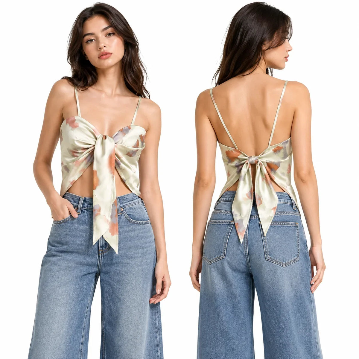 Reversible Watercolor Print Spaghetti Strap Cami Top