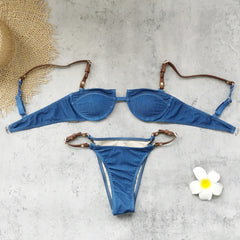 Sexy Blue Imitation Denim Bikini Set