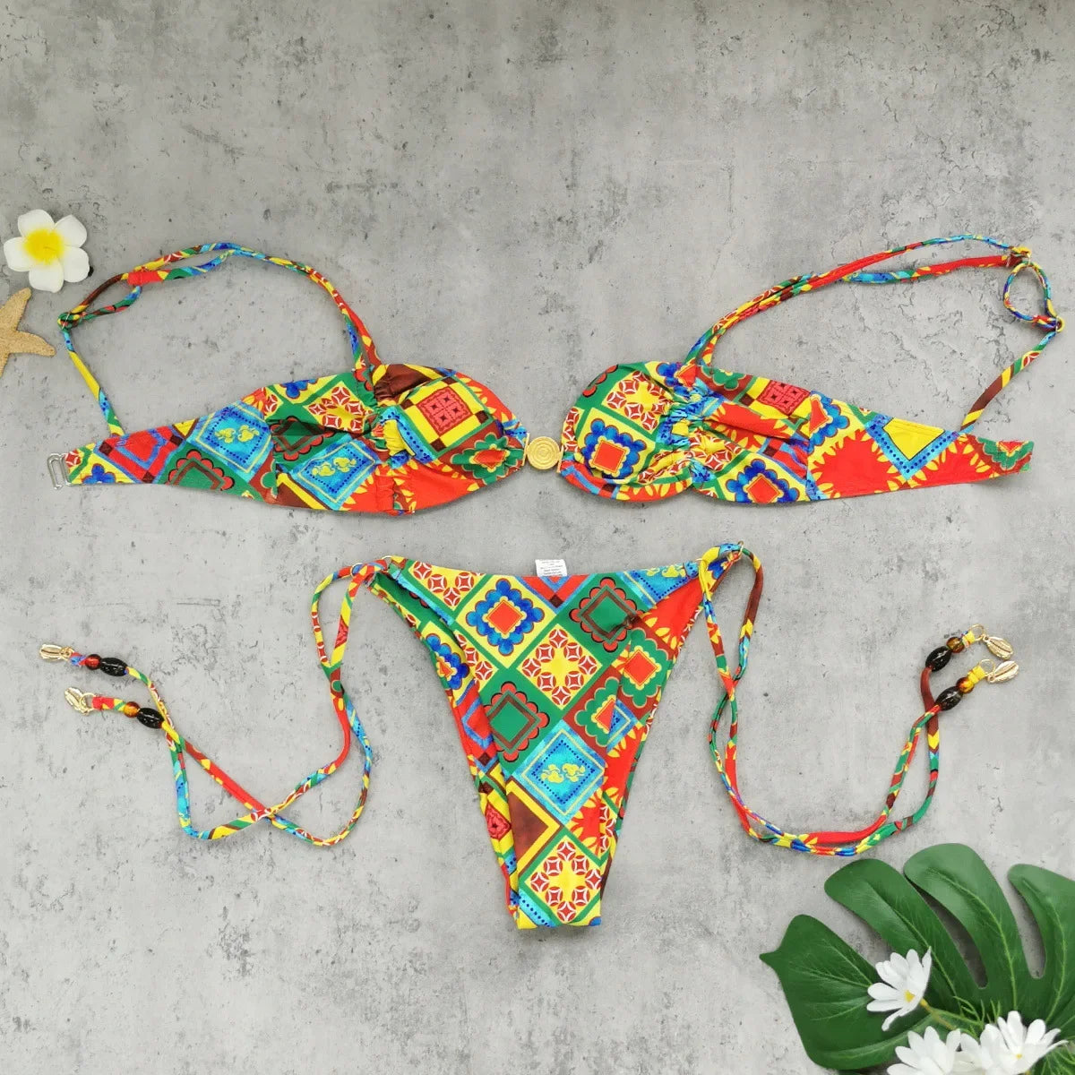 Sexy Yellow Geometry Print Bikini Set