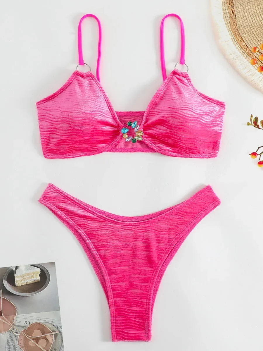 Sexy Velvet Crystal Diamond Bikini