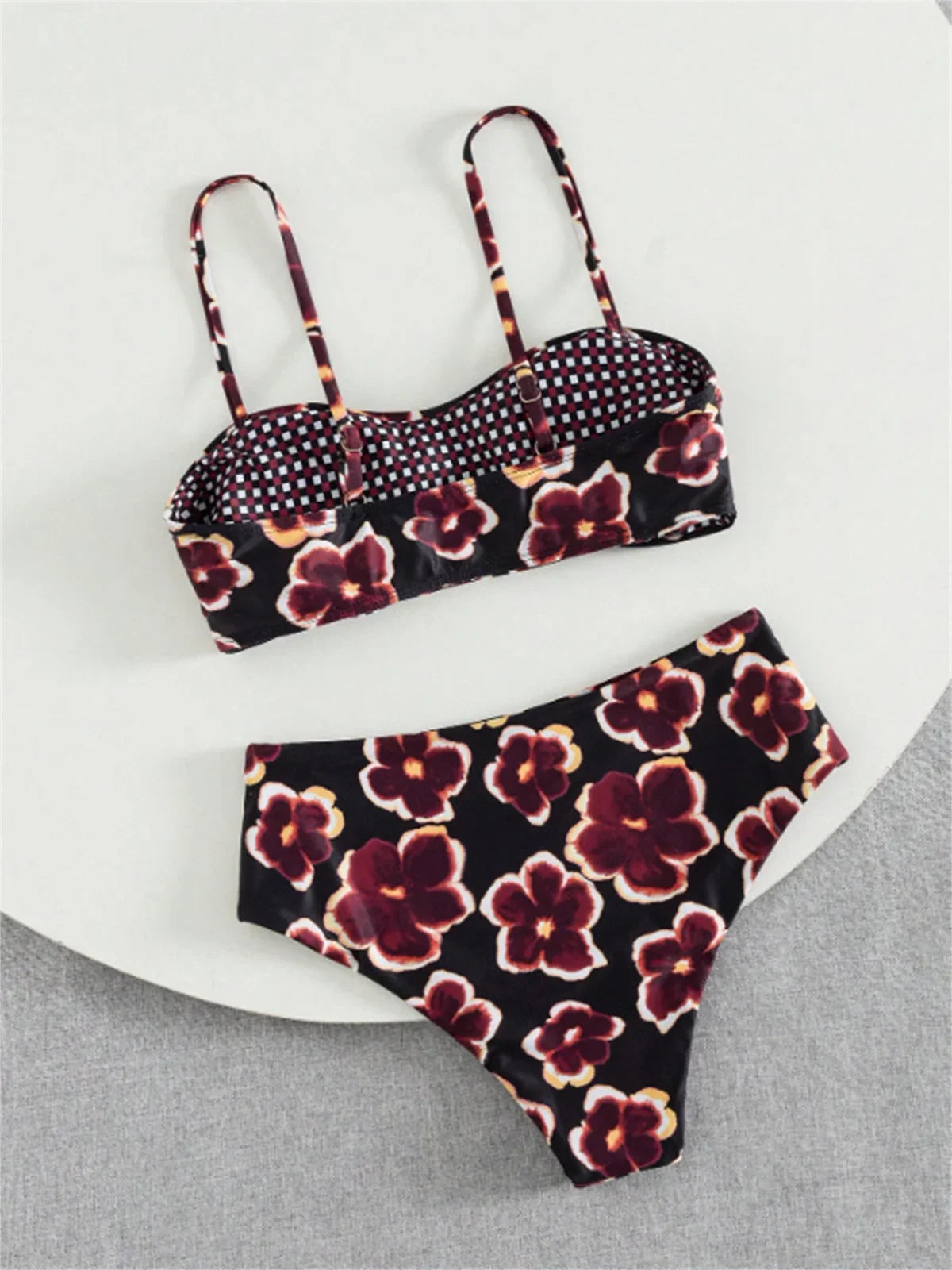 Sexy Purple Floral Print Bikini Set