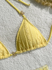 Sexy Drawstring Pleate Skirt 3 Piece Bikini Set