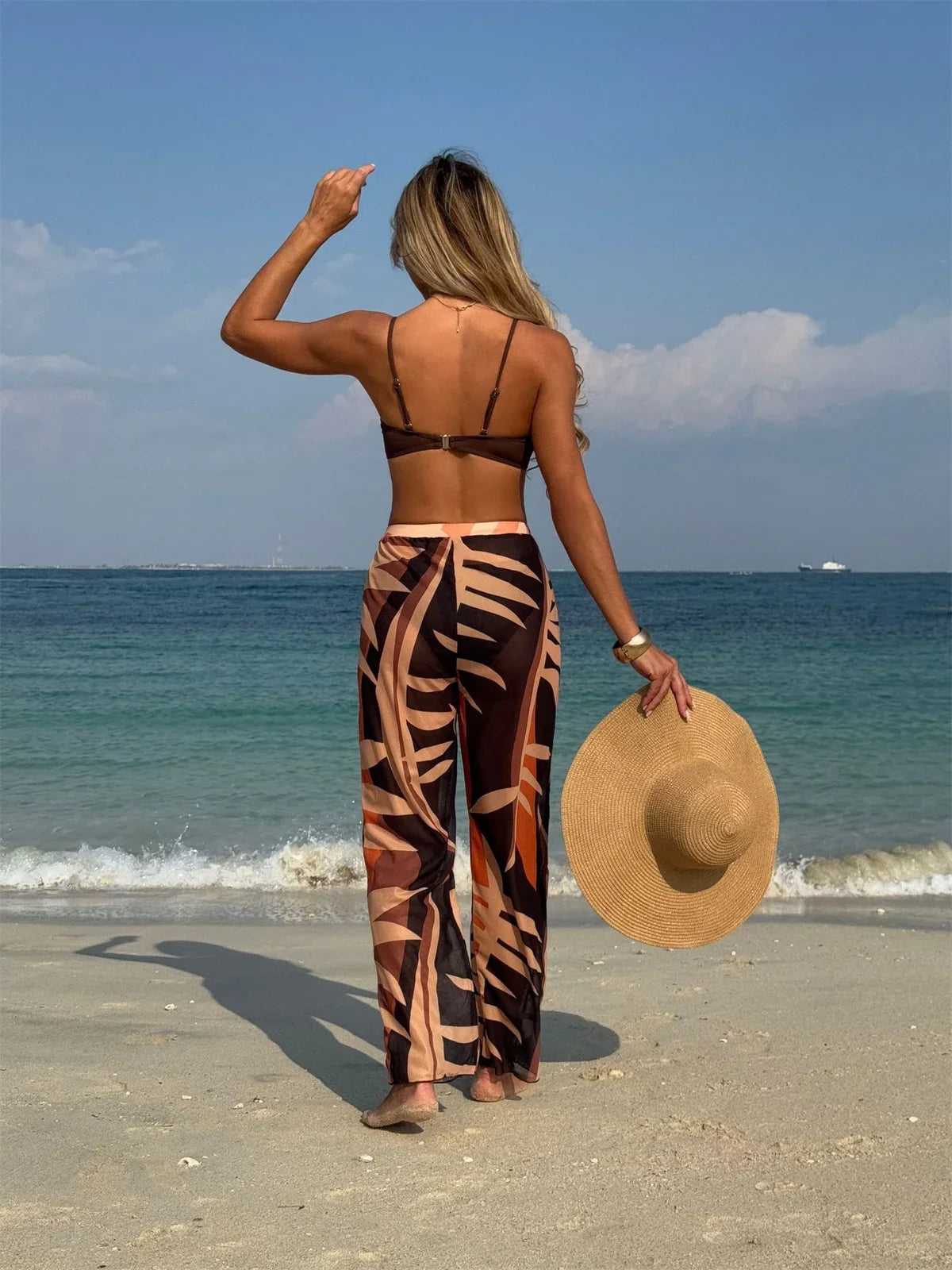 Sexy Coffee Pleate Buckle Bikini Set