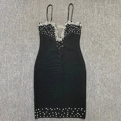 Sexy Spaghetti Strap V-neck Black Mini Bodycon Bandage Dress