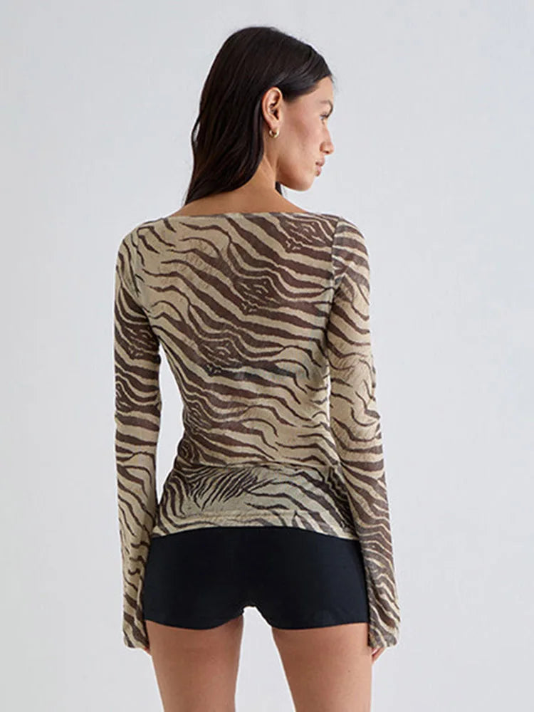 Women's Long Sleeve O-Neck Skinny T-Shirt Monochromatic Crop Top