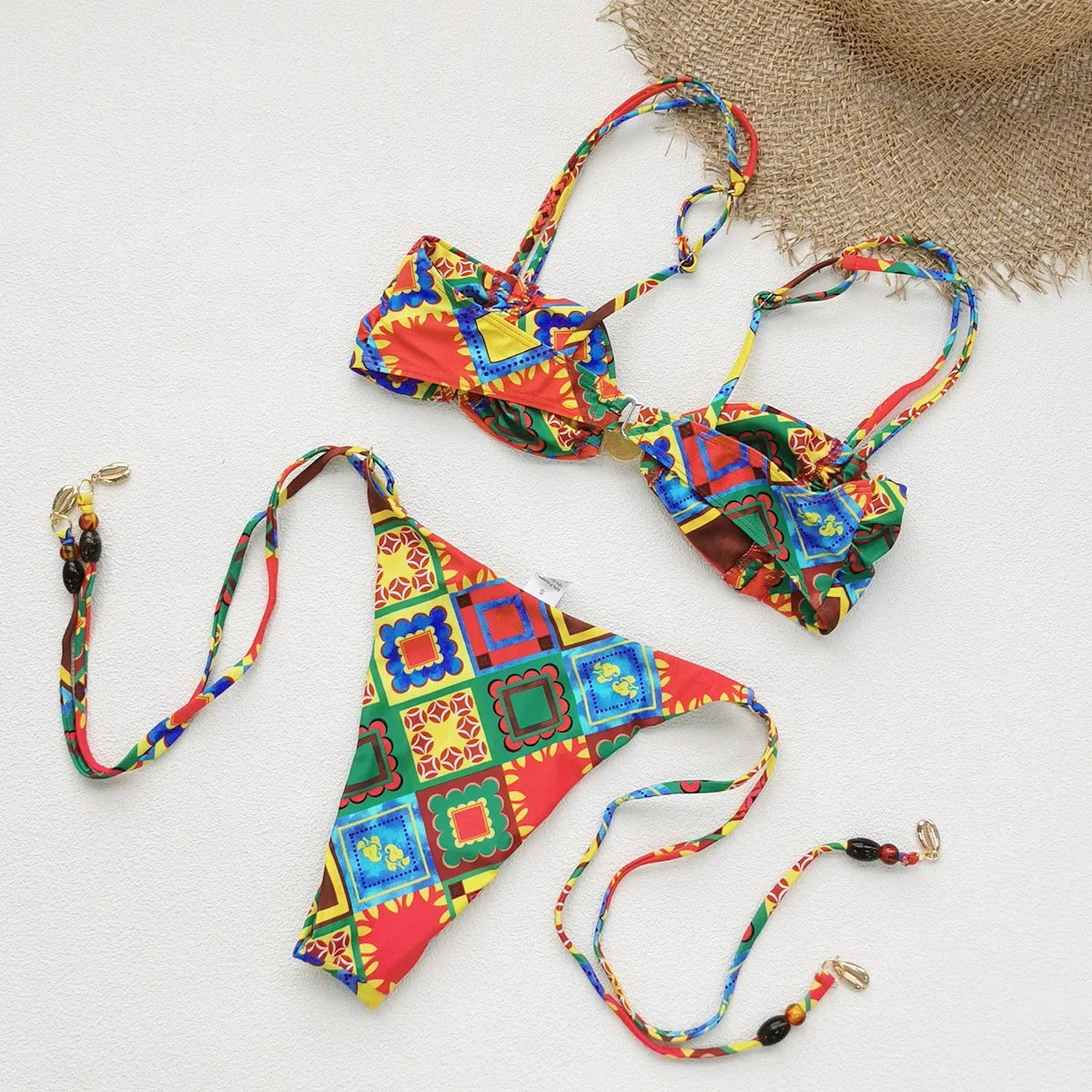 Sexy Yellow Geometry Print Bikini Set