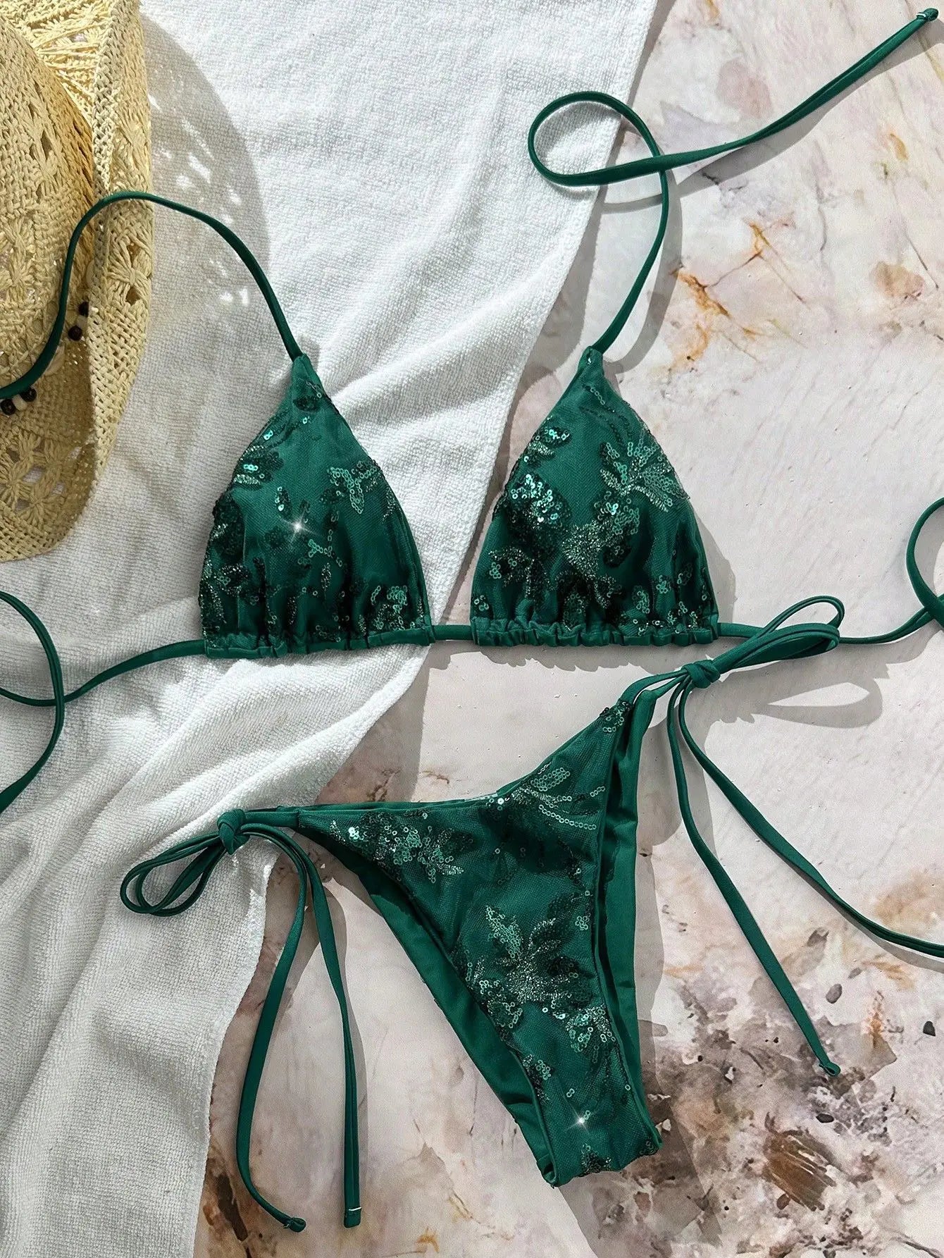 Sexy Purple Floral Embroidery Bikini Set