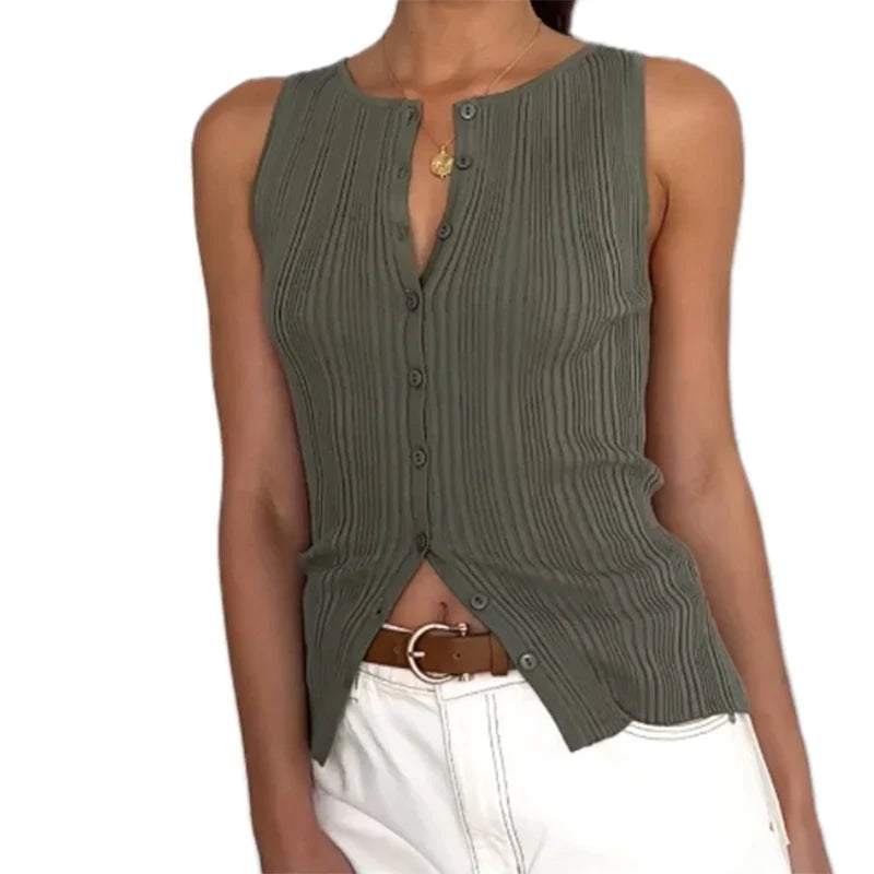 Sleeveless Rib Knitted Tank Tops