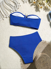 Bandeau Metal U Wire Push Up Belt High Waist Swimsuit