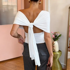 Cinched Waist Batwing Sleeve Crop Tops