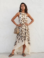 Leopard Print Chiffon Maxi Dress