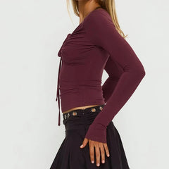 Front Drawstring Keyhole Cutout Cropped Top