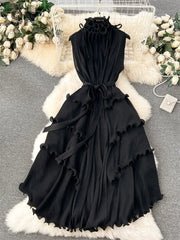 Sleeveless Ruffles Loose Long Dress