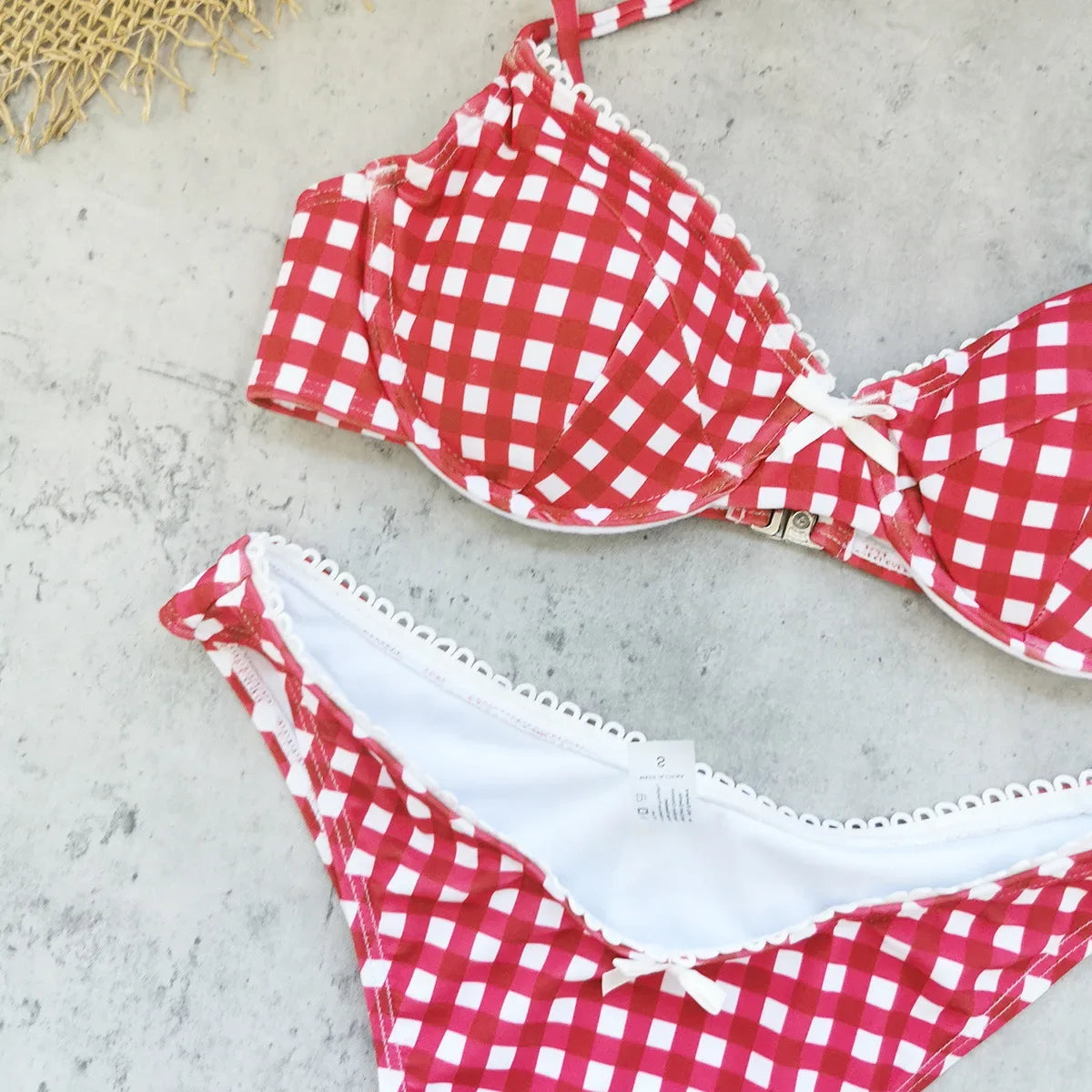Sexy Red Plaid Print Micro Bikini