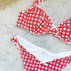 Sexy Red Plaid Print Micro Bikini