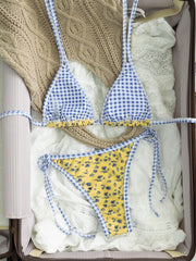 Sexy Yellow Floral Print Micro Bikini