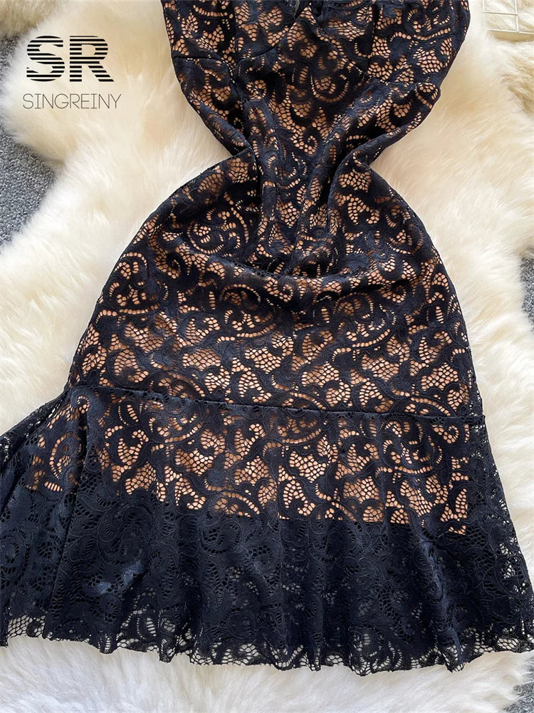 Feminine Halter Lace Dress