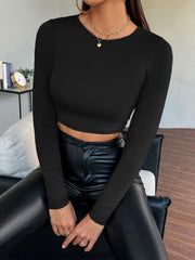 Minimalist Crew Neck Long Sleeve Crop Top