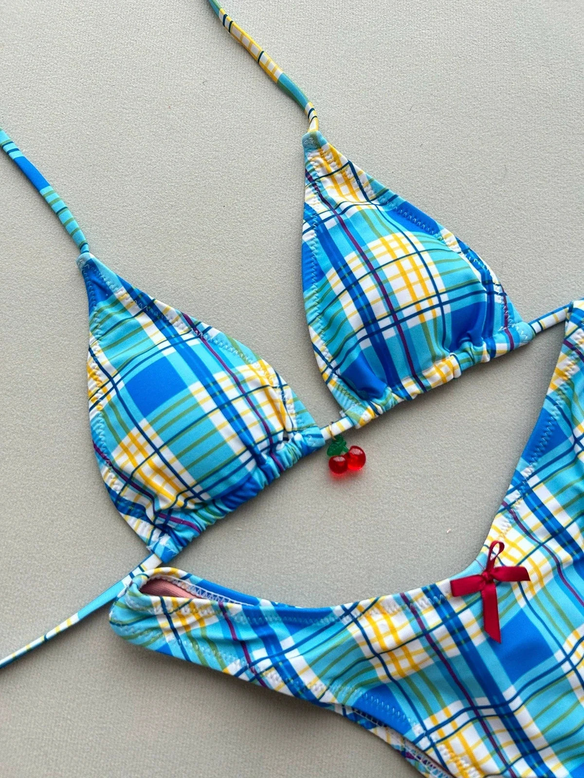 Sexy Blue Plaid Micro Bikini Set