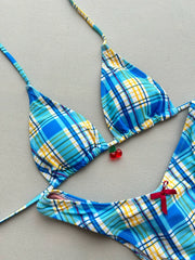 Sexy Blue Plaid Micro Bikini Set