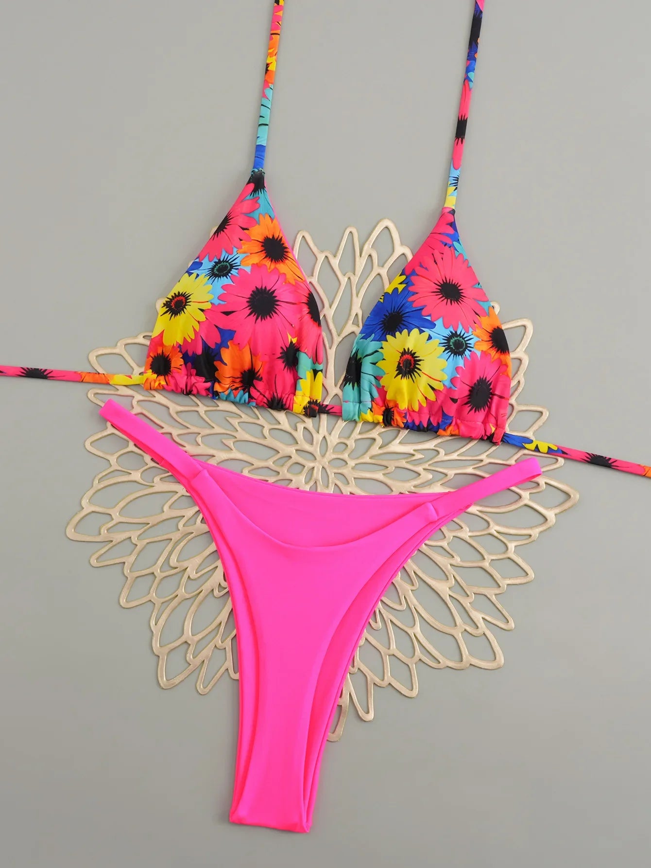 Sexy Hot Pink Leopard Print Patchwork Micro Bikini