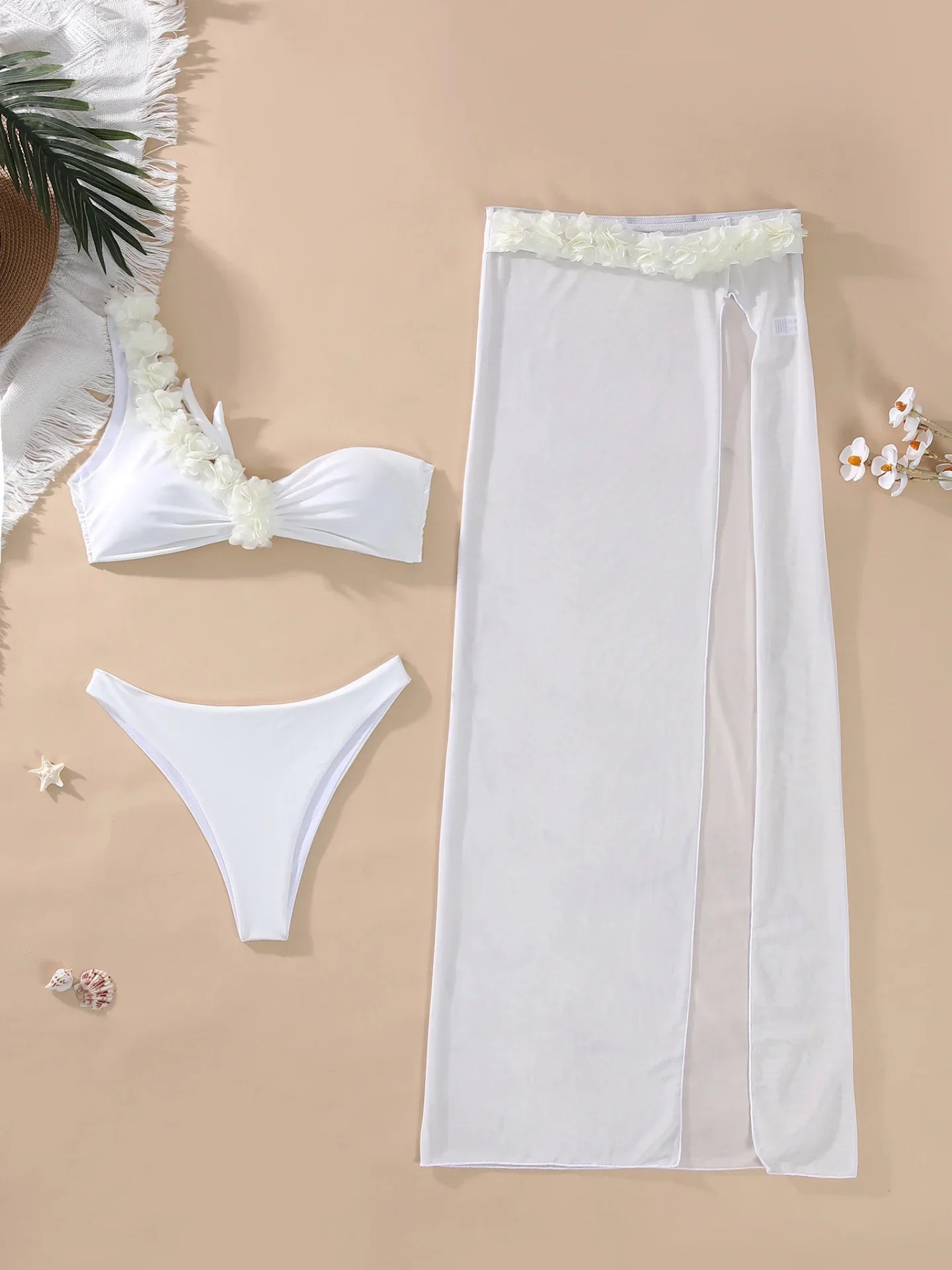 Sexy 3D Floral One Shoulder Bikini Set