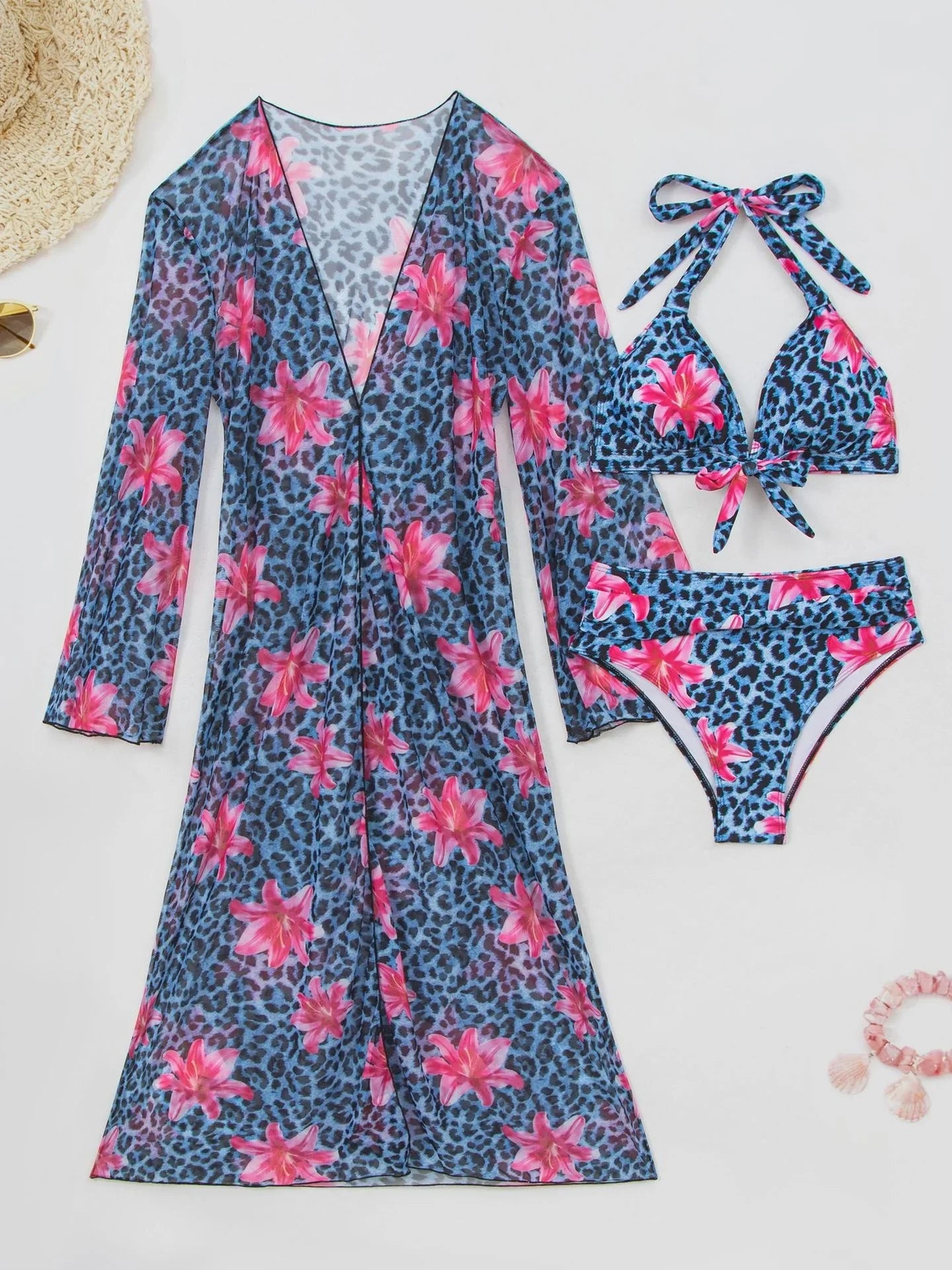 Blue Leopard Print Bikini Set