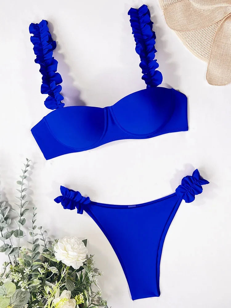 Underwired Bra Cup Ruffled Frill Bikini