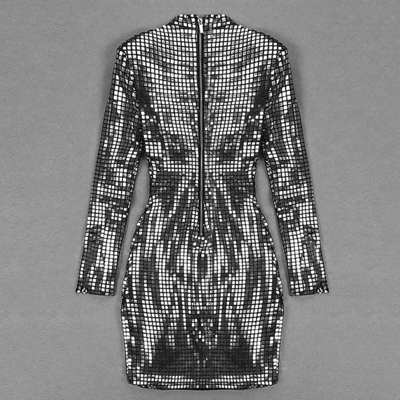 Shiny Plaid Sequins Autumn Winter Dress