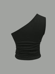 One Shoulder Ruched Crop Tank Top