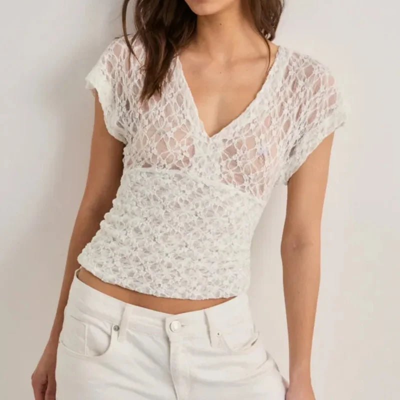 Sexy Lace Floral Sheer Slim Top