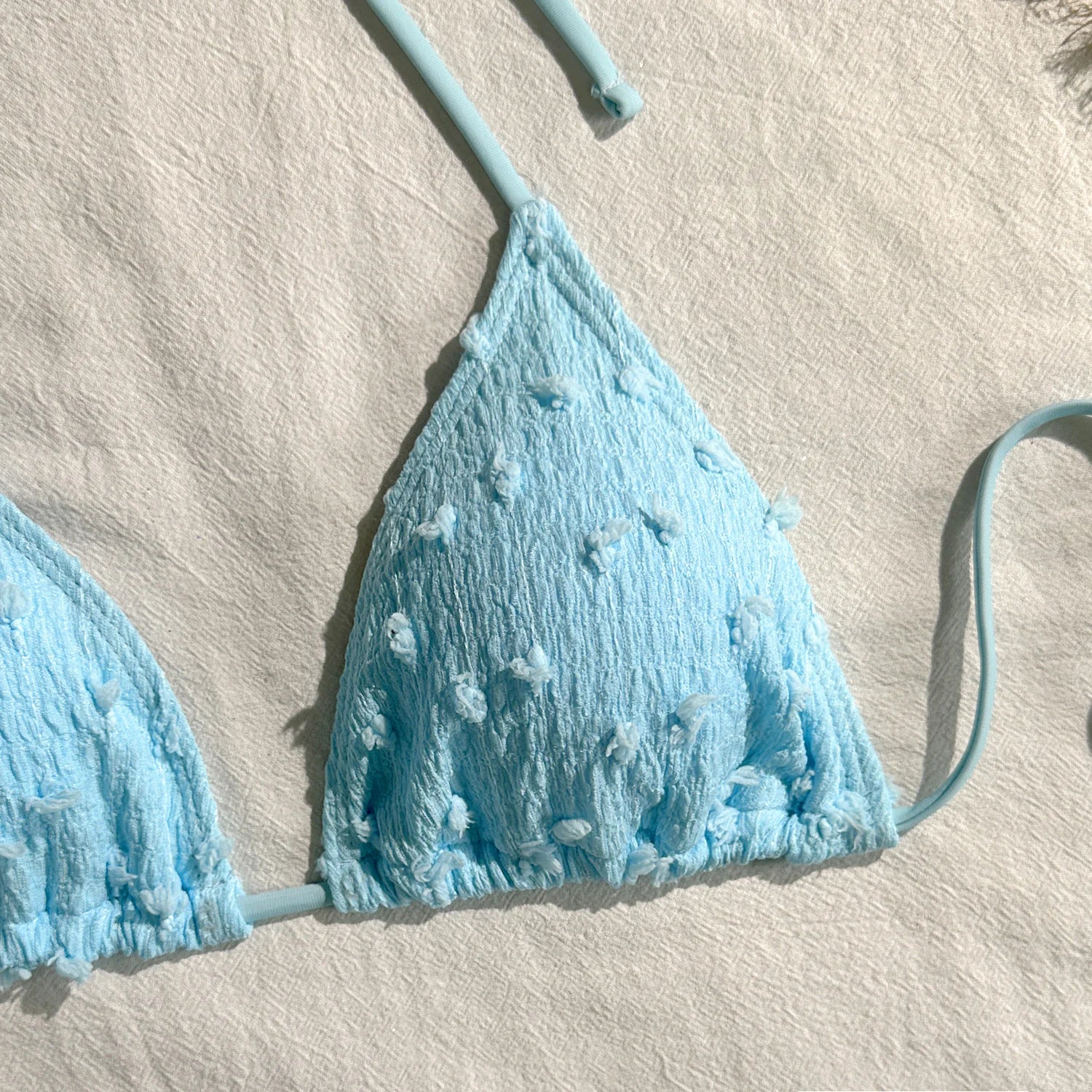 Sky Blue High Waist Panties 3 Piece Bikini Set