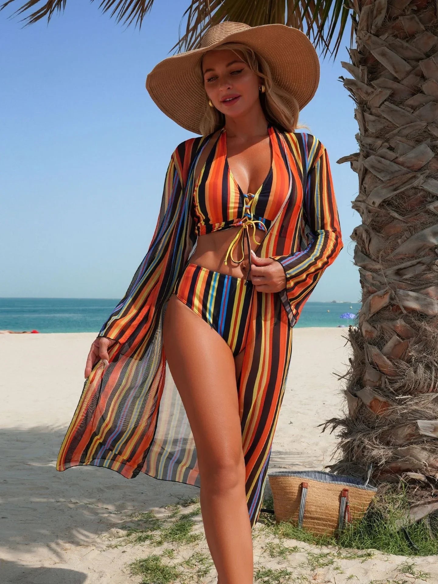 Vintage Orange Striped Bikini