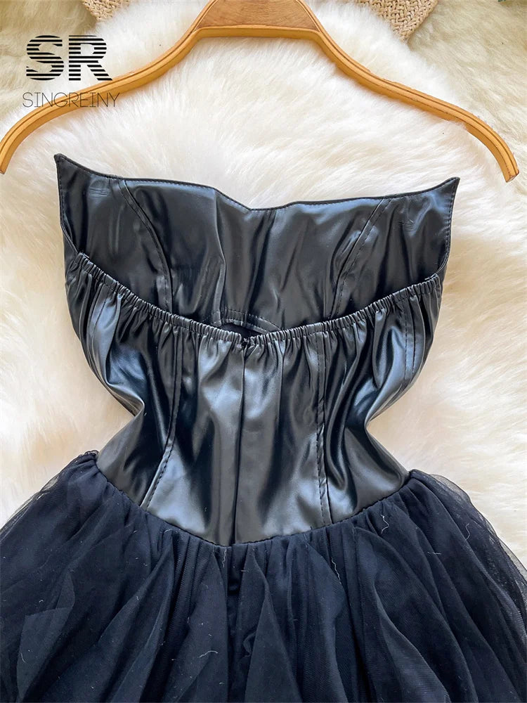 PU Leather Mesh Sensual Dress