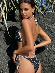 Sexy Black Polka Dot Print Bikini Set