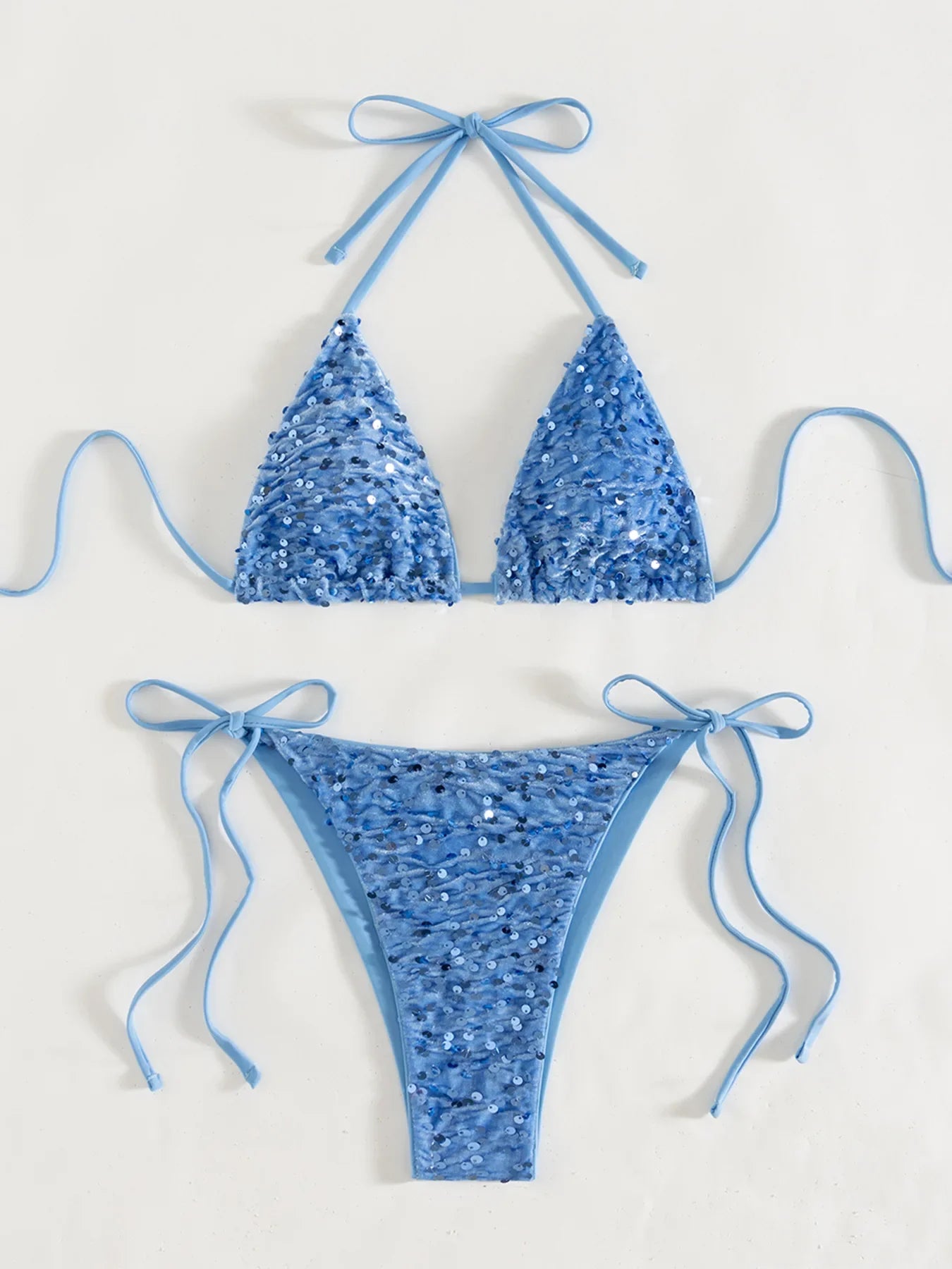 Shiny Sequin Black Bikini Set