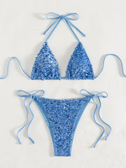 Shiny Sequin Black Bikini Set